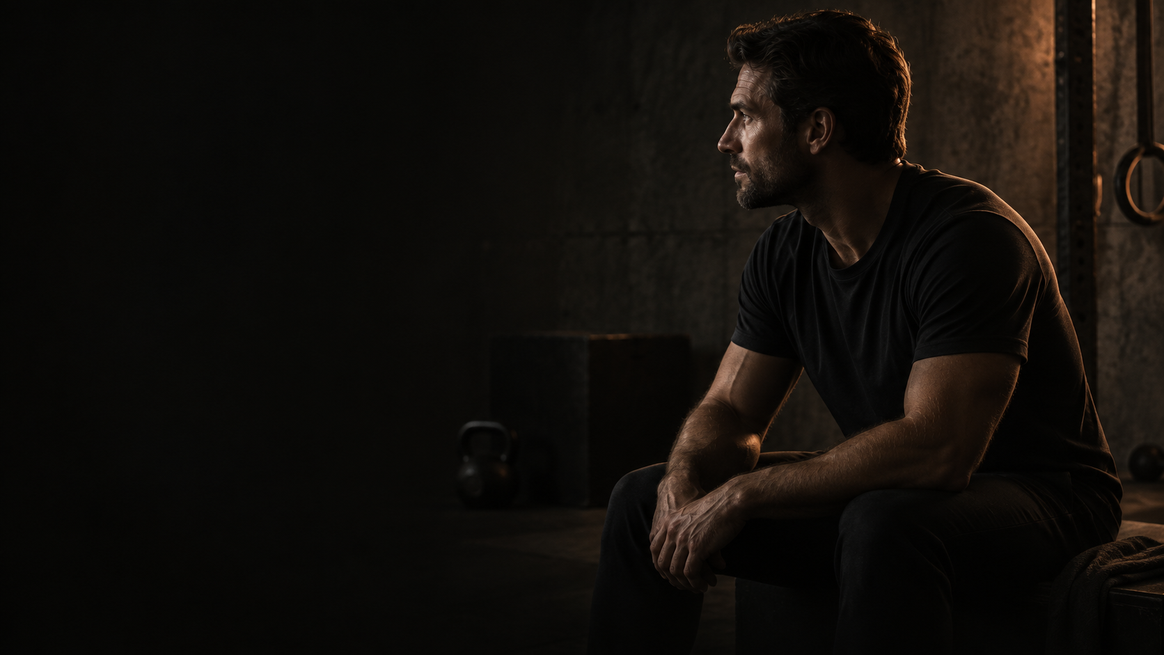 Man seated in a dark training studio